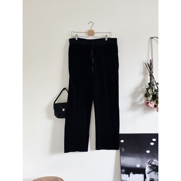 Jockey sport Black Velour Low Waist Wide Leg Sweat Track Pants Casual Y2K L - Picture 1 of 6